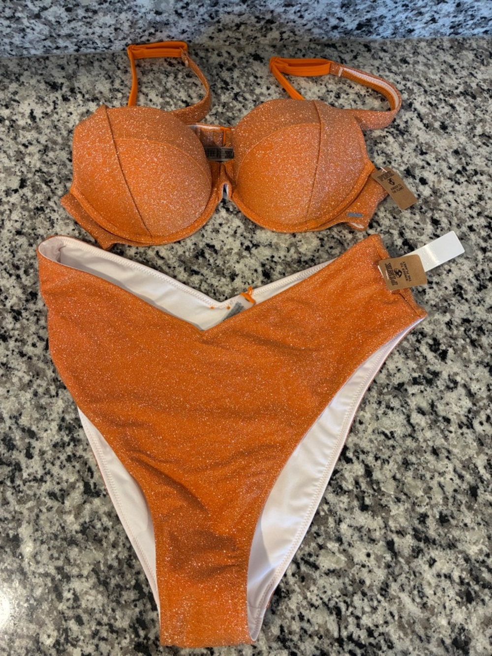Victoria’s Secret Sparkly Orange Bikini Set NWT Small/Medium